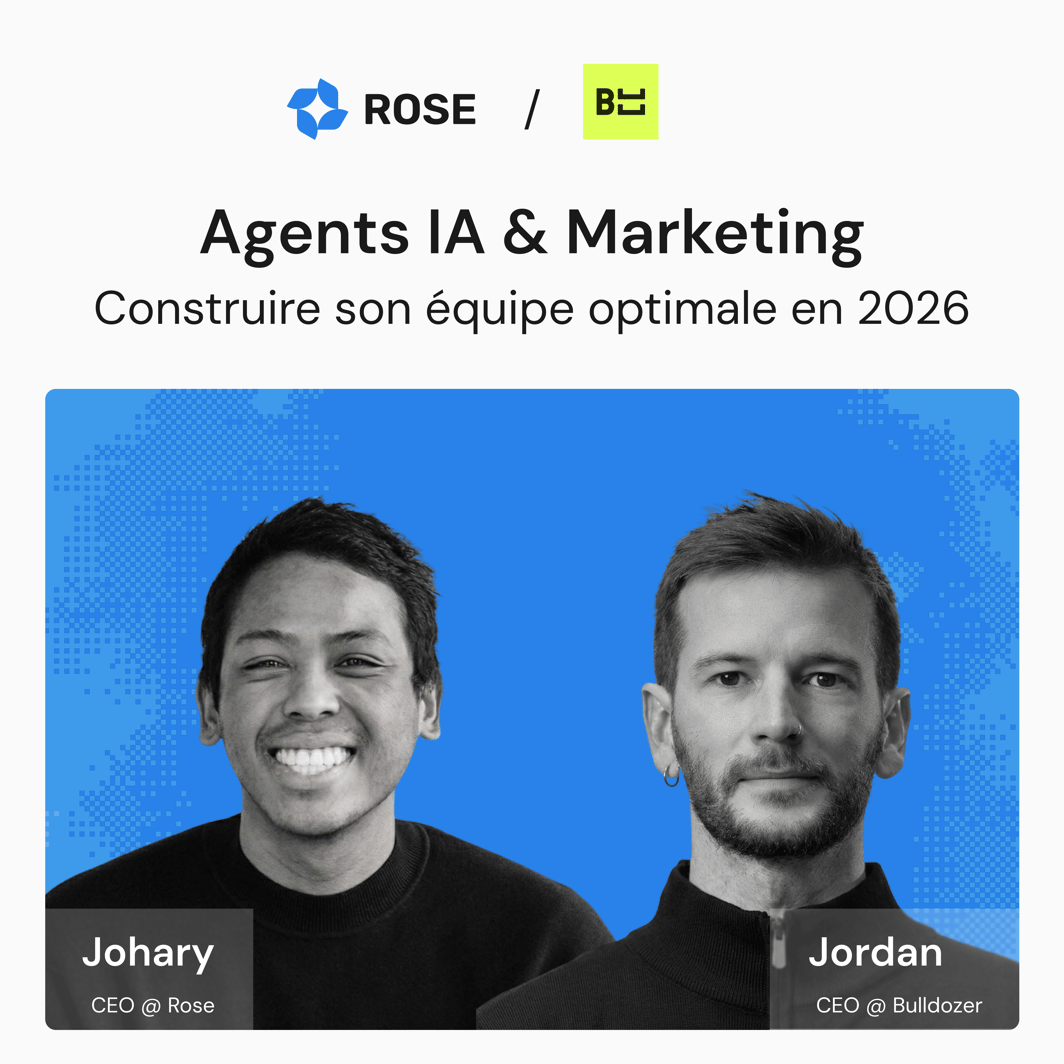 Agents IA et marketing, construire son équipe optimale en 2026. Johary (Rose) et Jordan (Bulldozer).